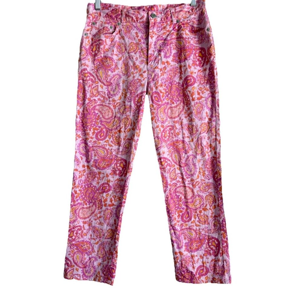 Lauren Ralph Lauren Pants Women Size 8 Paisley Straight Leg Preppy Stretch Pink